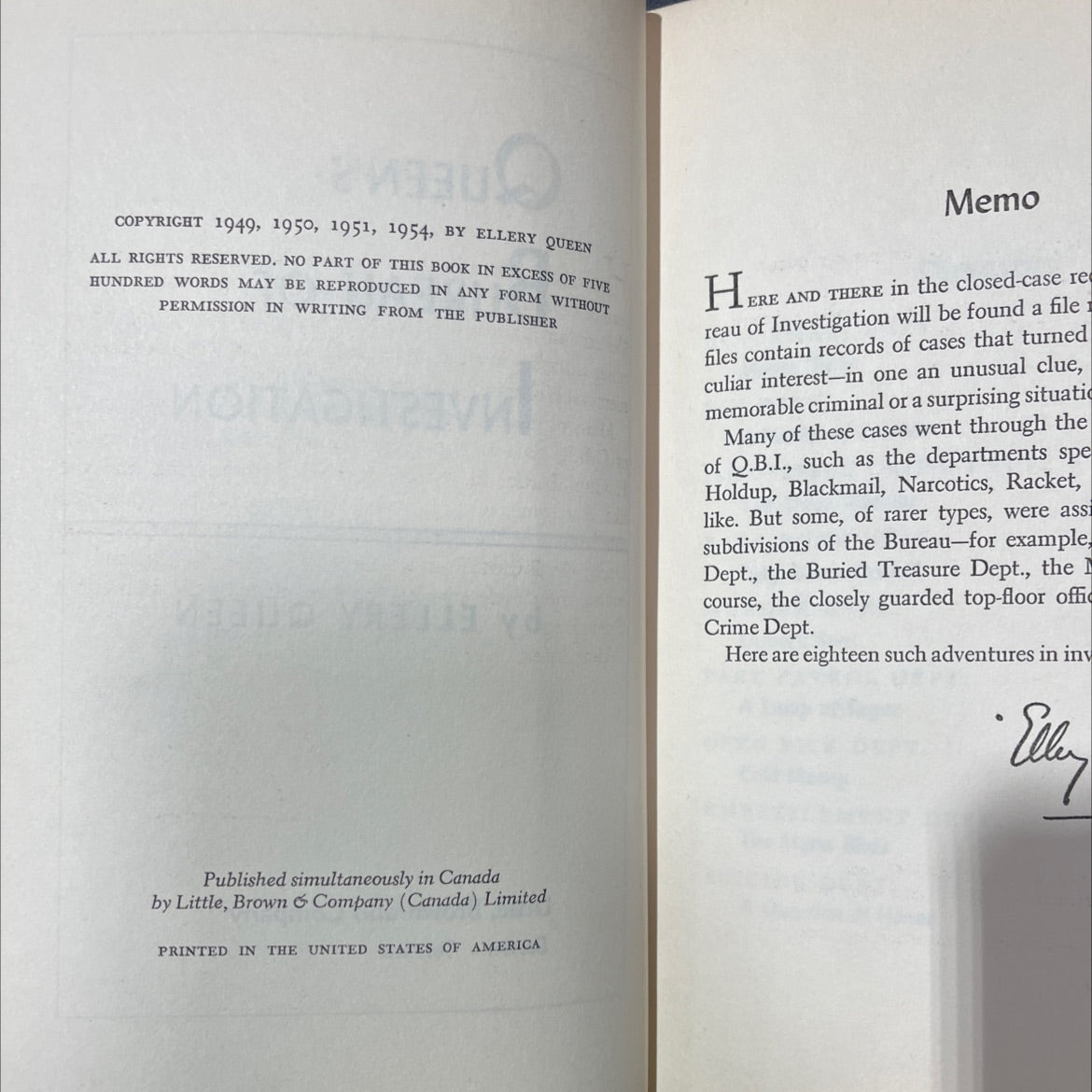 queen's bureau of investig investigation book, by ellery queen, 1954 Hardcover image 3