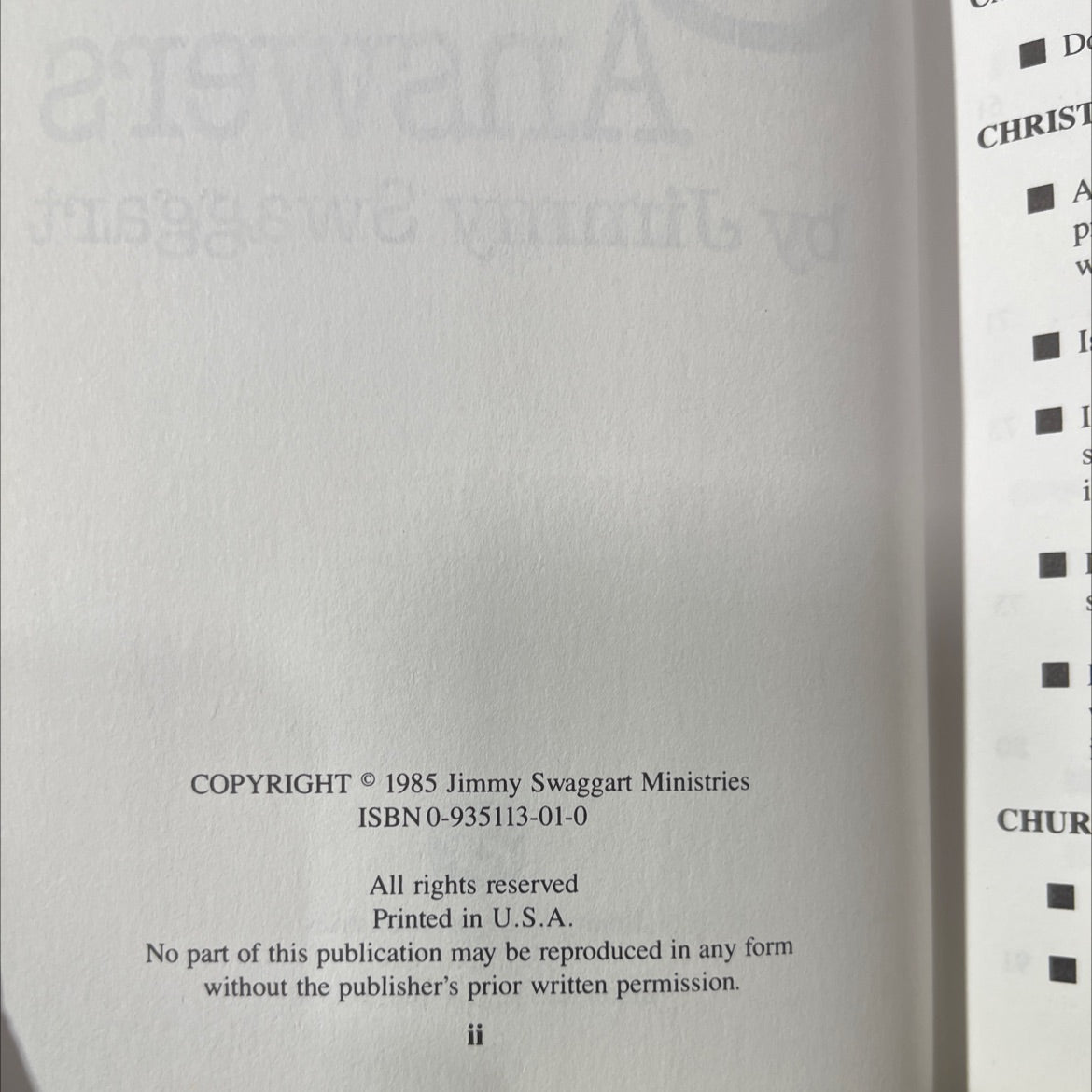 questions & bible-based answers to your questions about life book, by Jimmy Swaggart, 1985 Hardcover image 3