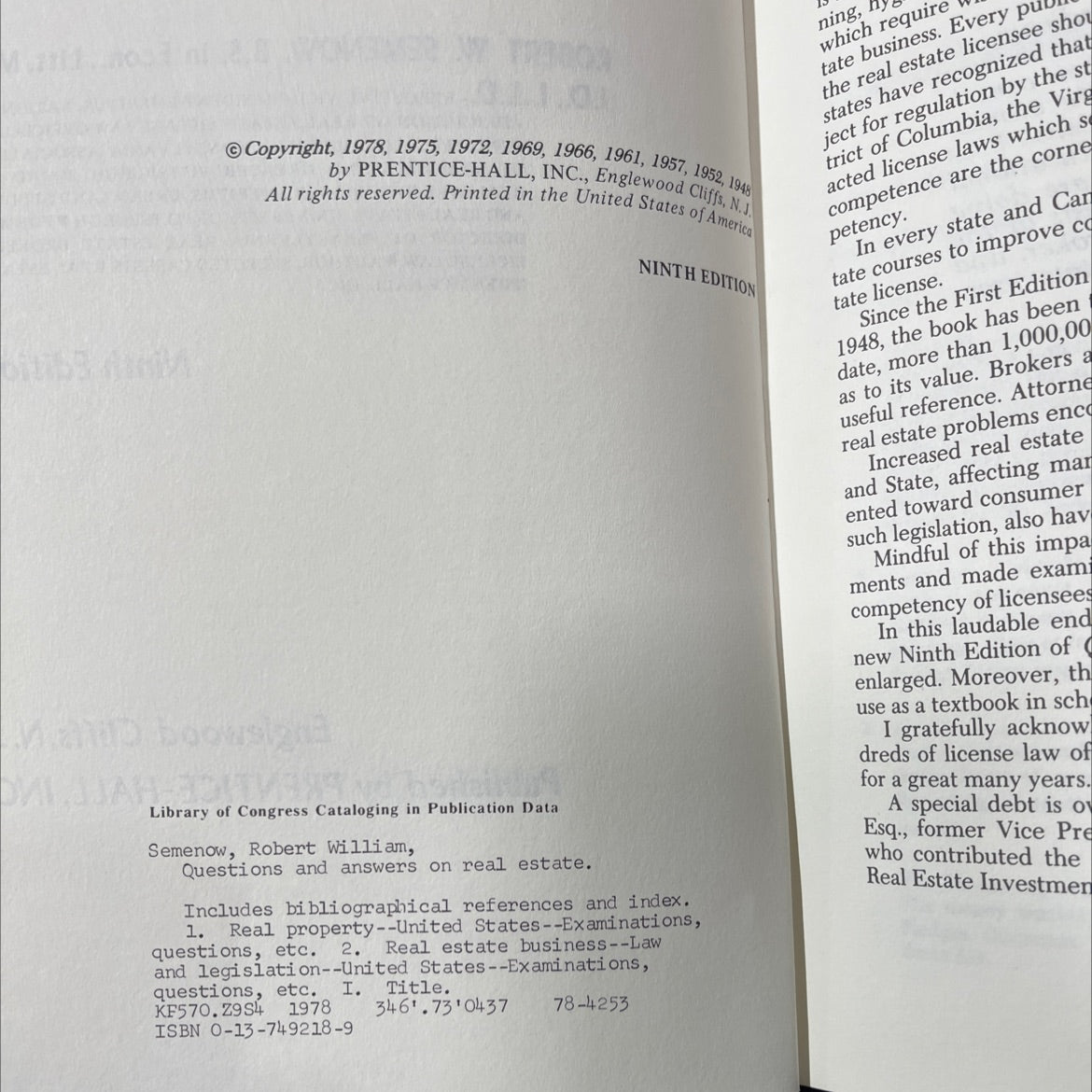 questions and answers on real estate book, by robert w. semenow, 1978 Hardcover image 3