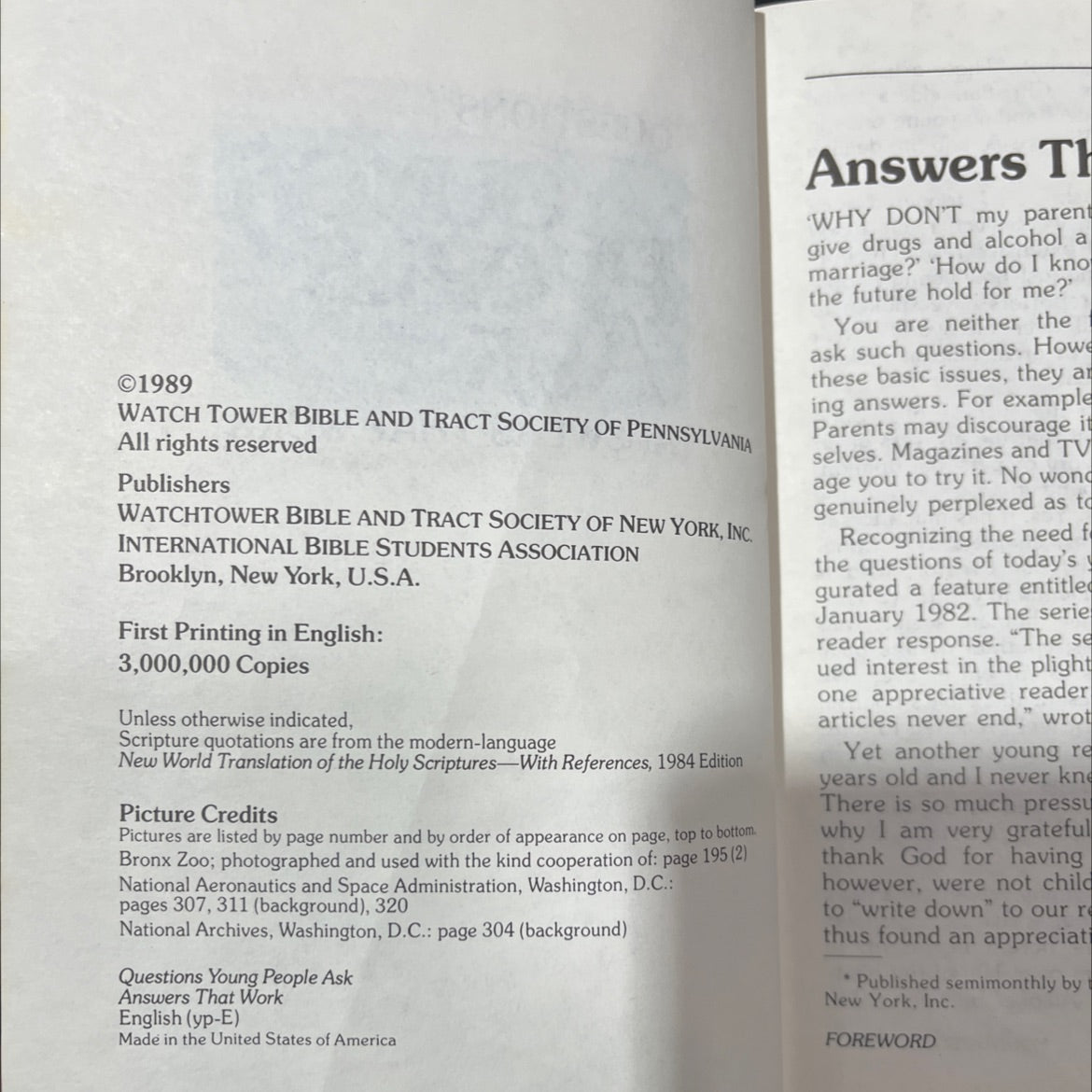 questions young people ask answers that work book, by Watch Tower Bible and Tract Society of Pennsylvania, 1989 image 3