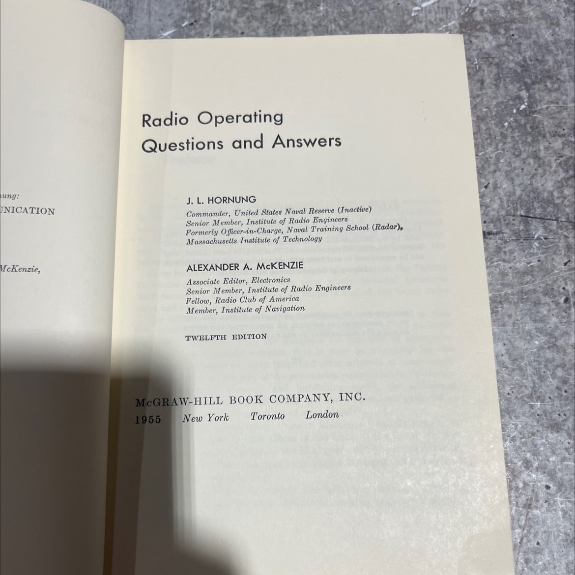 radio operating questions and answers book, by j. l. hornung, alexander a. mckenzie, 1955 Hardcover image 2