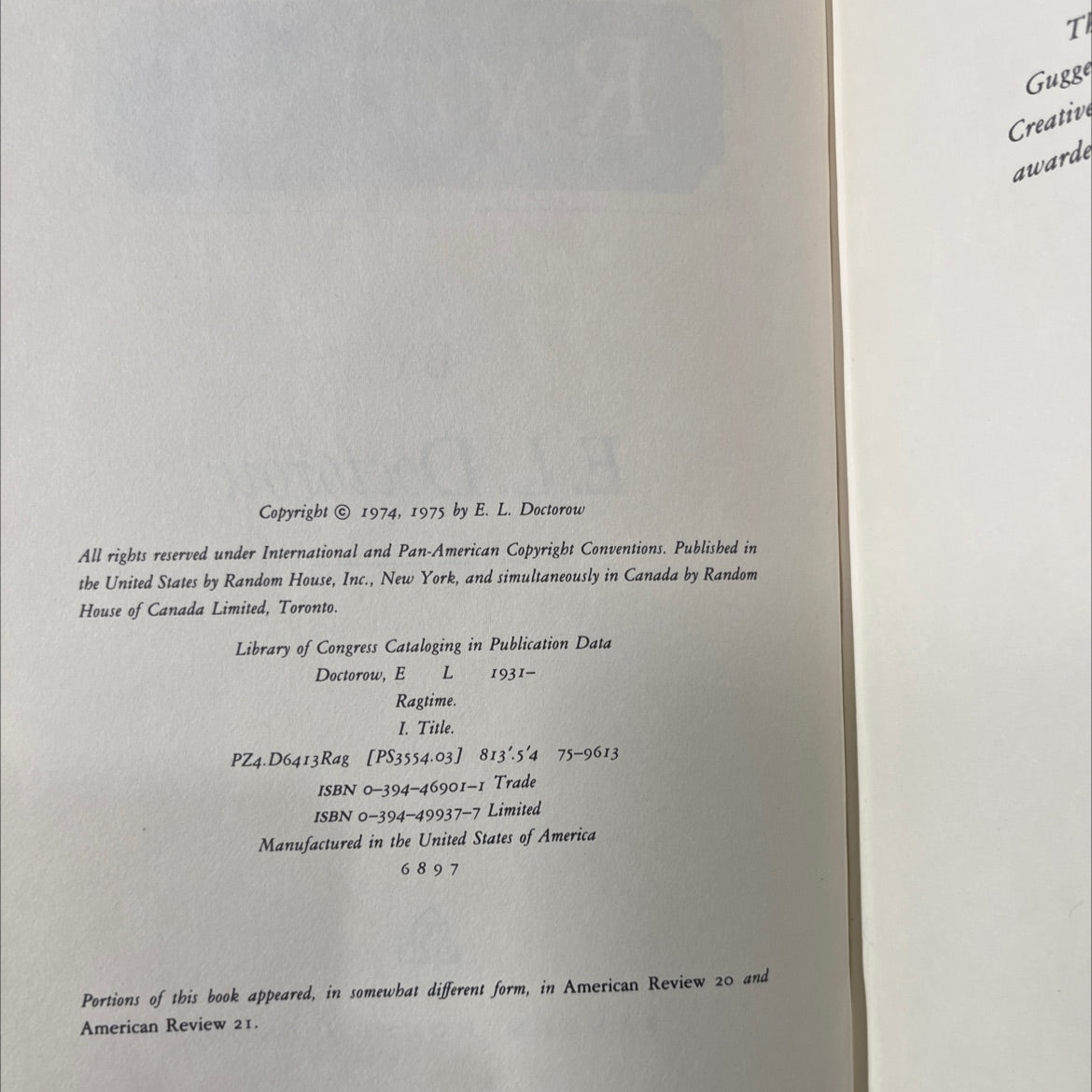 ragtime book, by E L Doctorow, 1975 Hardcover image 3