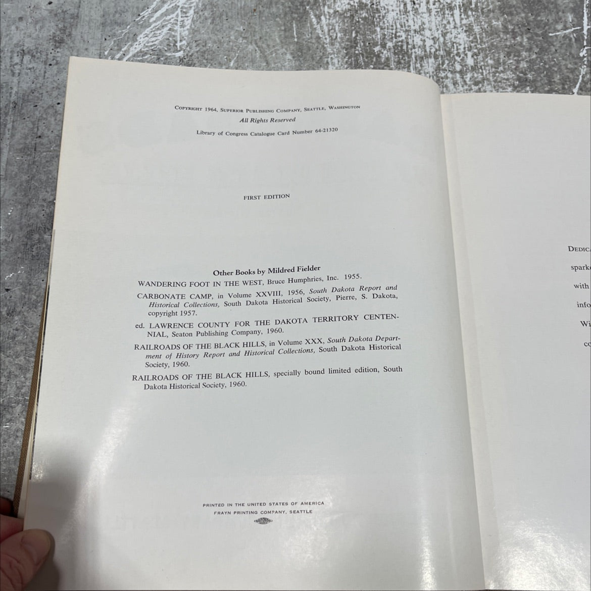 railroads of the black hills book, by mildred fielder, 1964 Hardcover image 3