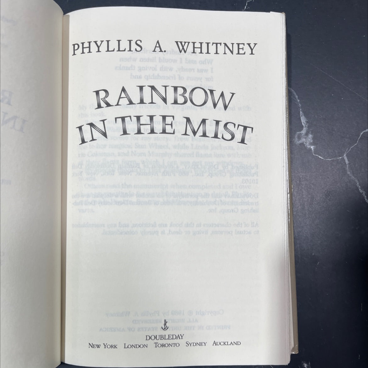 rainbow in the mist book, by phyllis a. whitney, 1989 Hardcover image 2