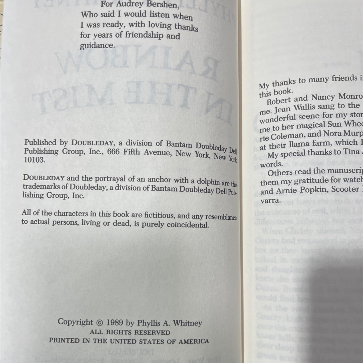 rainbow in the mist book, by phyllis a. whitney, 1989 Hardcover image 3