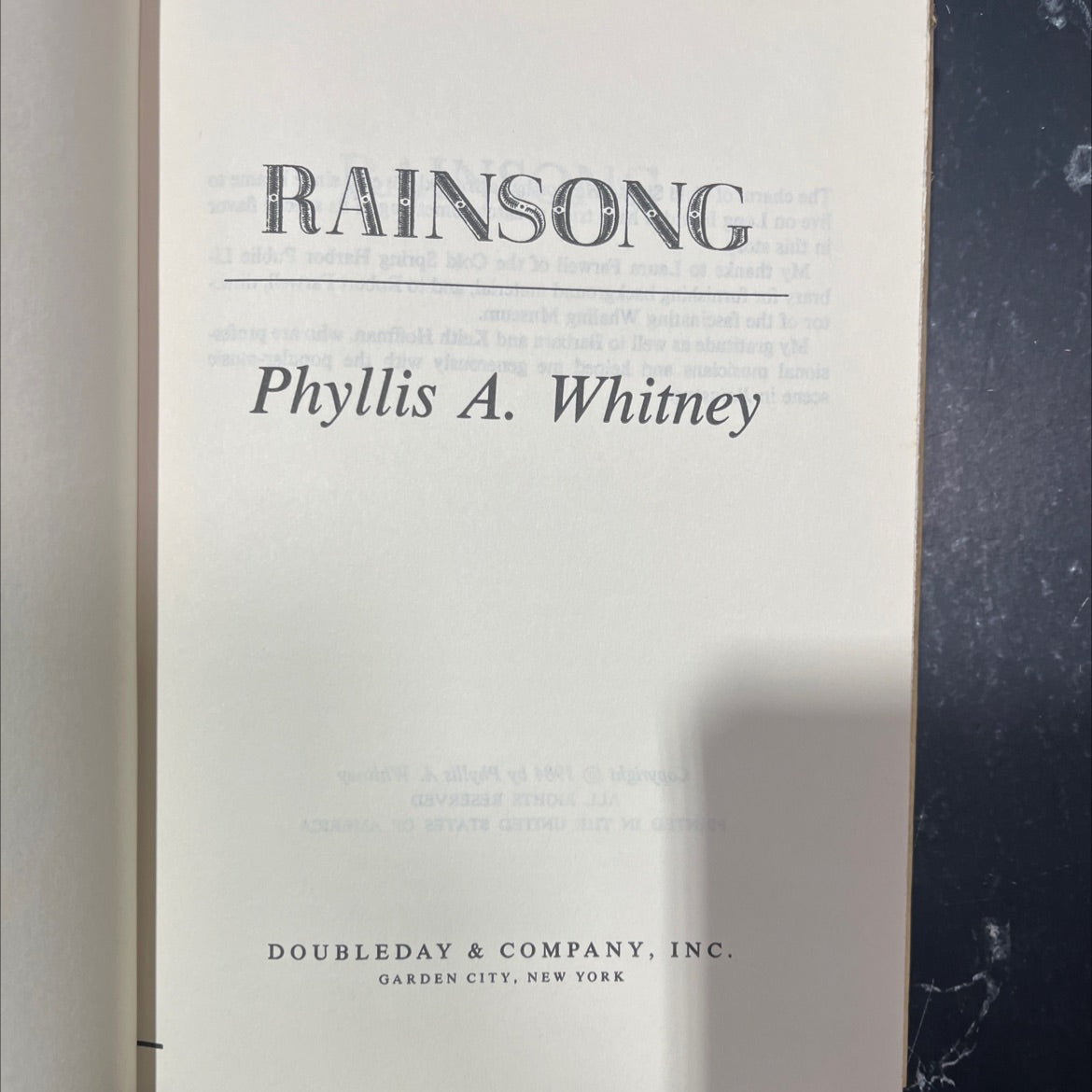 rainsong book, by phyllis a. whitney, 1984 Hardcover image 2