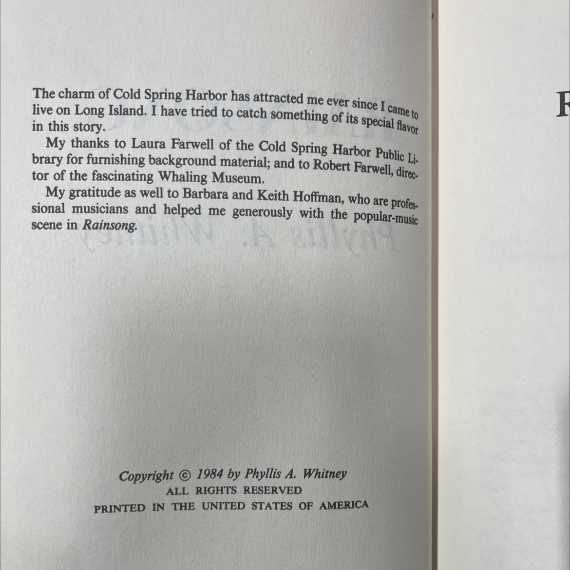 rainsong book, by phyllis a. whitney, 1984 Hardcover image 3