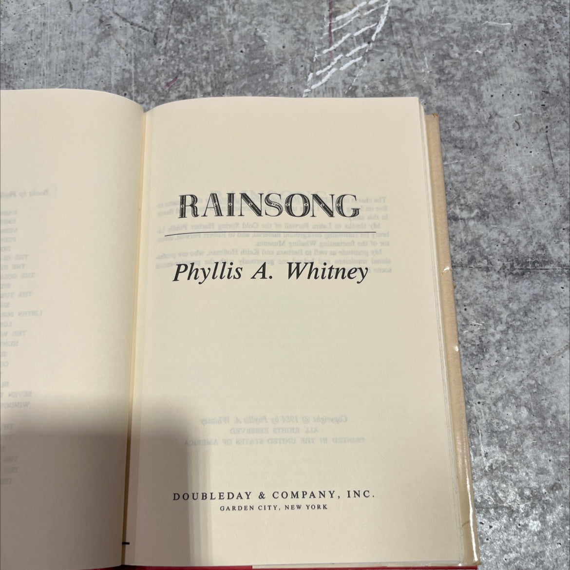 rainsong book, by Phyllis A. Whitney, 1984 Hardcover image 2