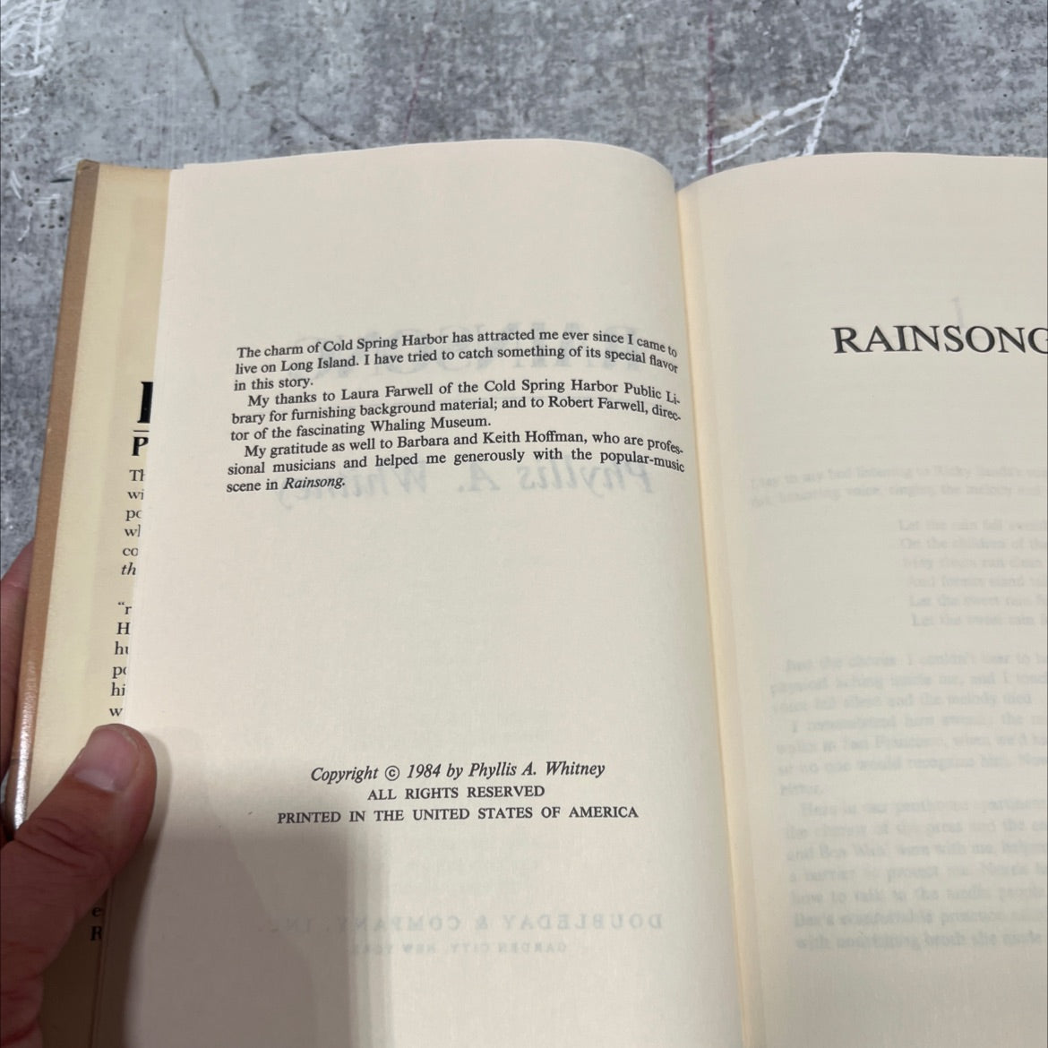 rainsong book, by Phyllis A. Whitney, 1984 Hardcover image 3