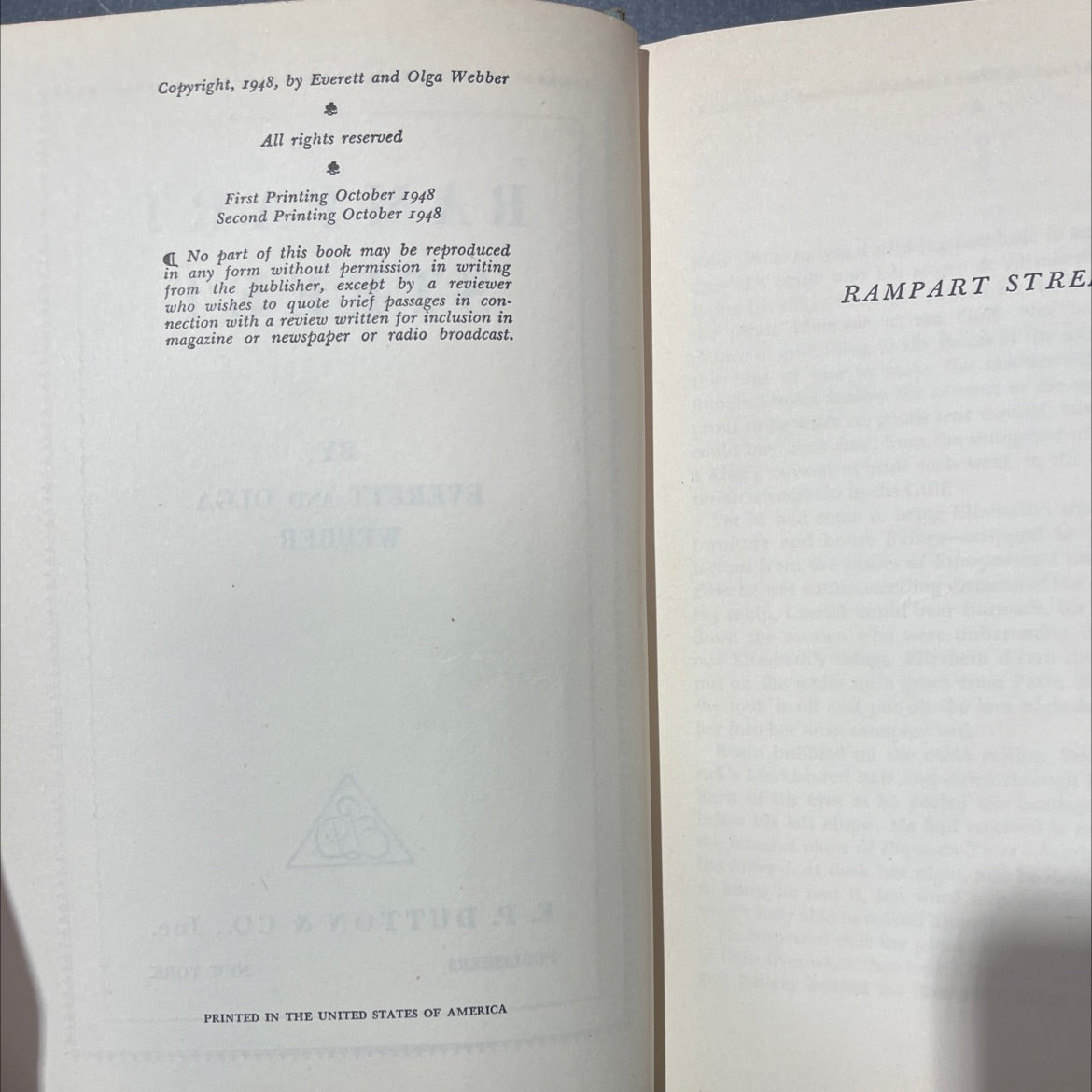 rampart street book, by everett and olga webber, 1948 Hardcover image 3