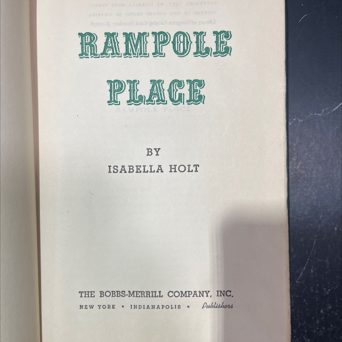 rampole place book, by isabella holt, 1952 Hardcover image 2
