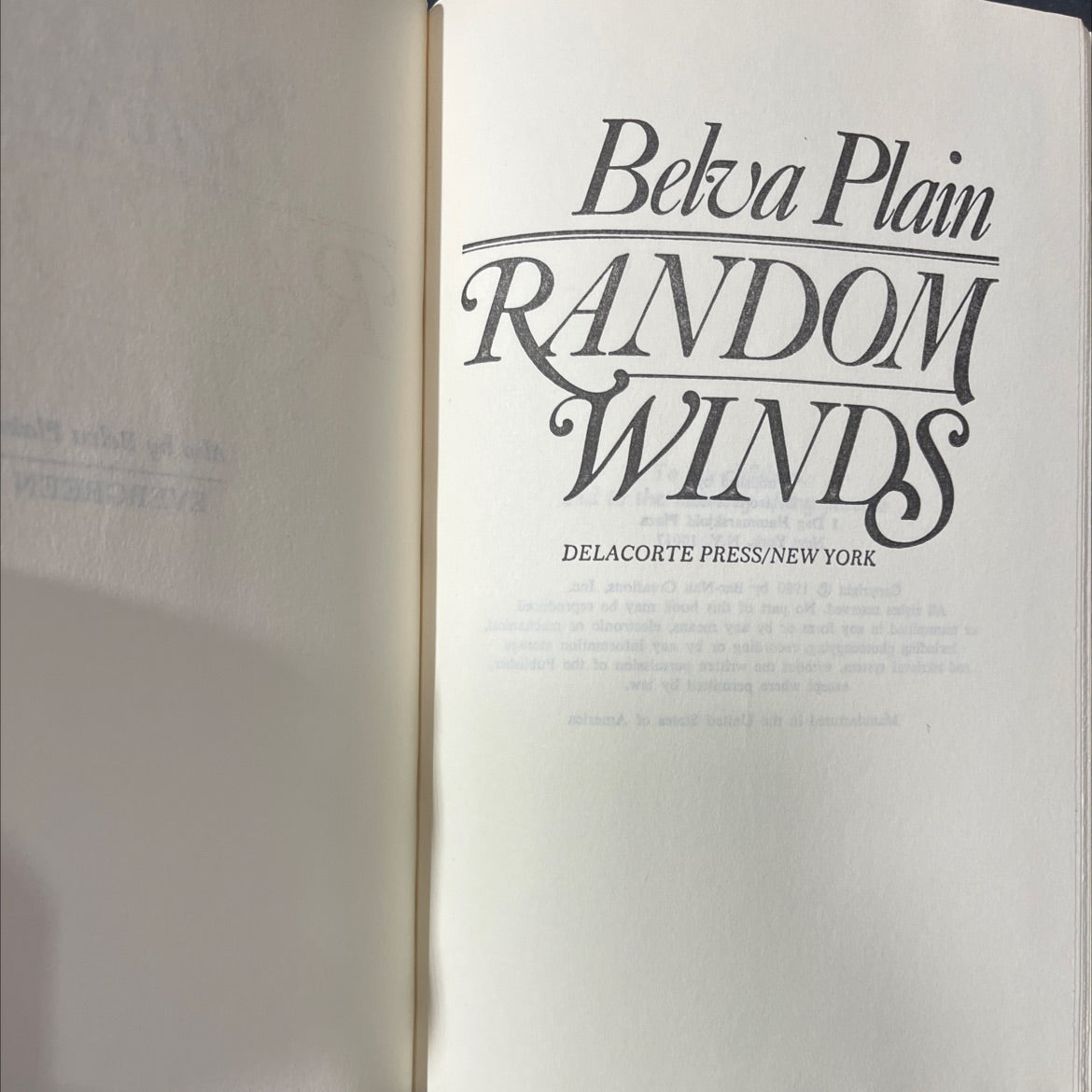 random winds book, by belva plain, 1980 Hardcover image 2
