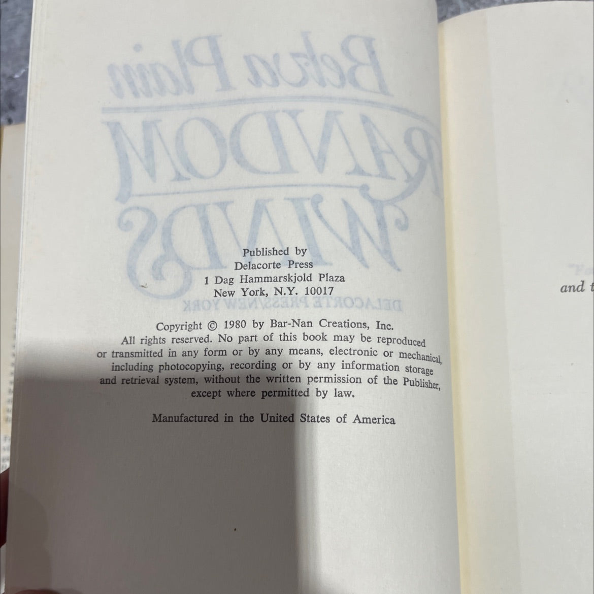 random winds book, by belva plain, 1980 Hardcover image 3