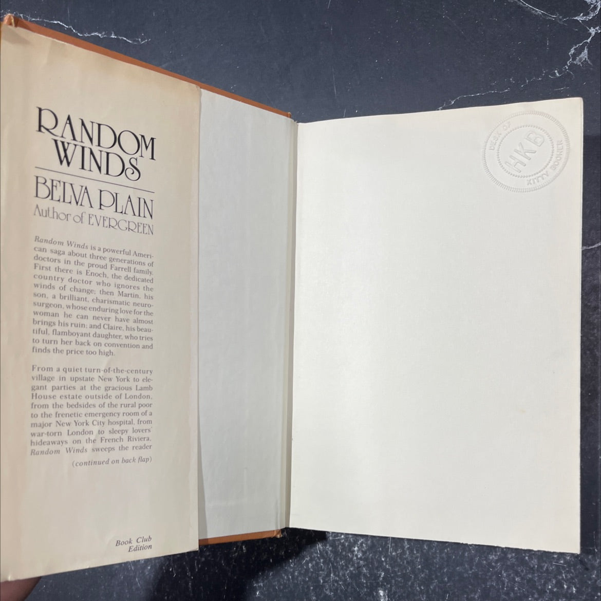random winds book, by belva plain, 1980 Hardcover image 4