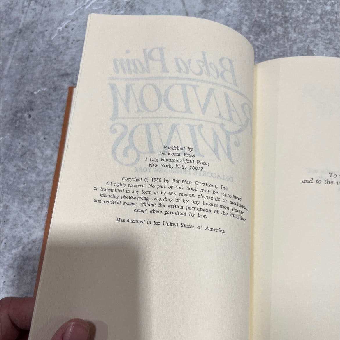 random winds book, by belva plain, 1980 Hardcover image 3