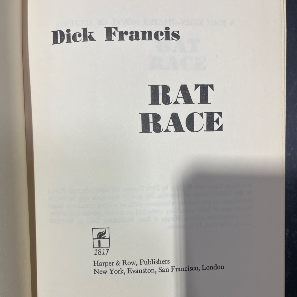 rat race book, by Dick Francis, 1971 Hardcover image 2