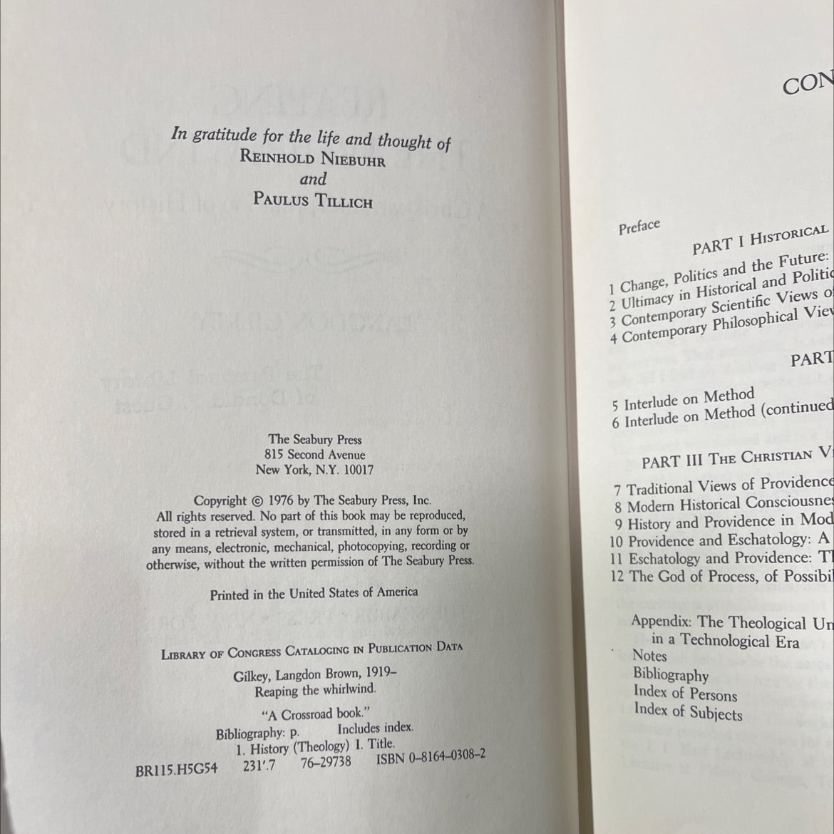 reaping the whirlwind a christian interpretation of history book, by langdon gilkey, 1976 Hardcover image 3