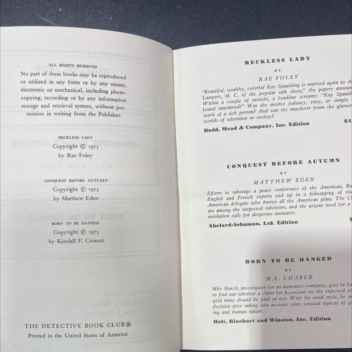 reckless lady book, by rae foley, 1973 Hardcover image 3