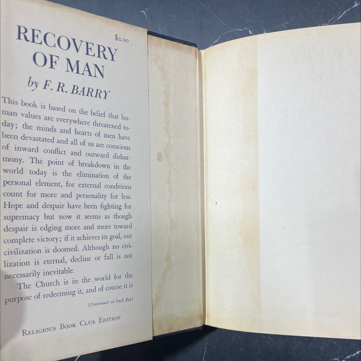 recovery of man book, by f. r. barry, 1949 Hardcover image 2
