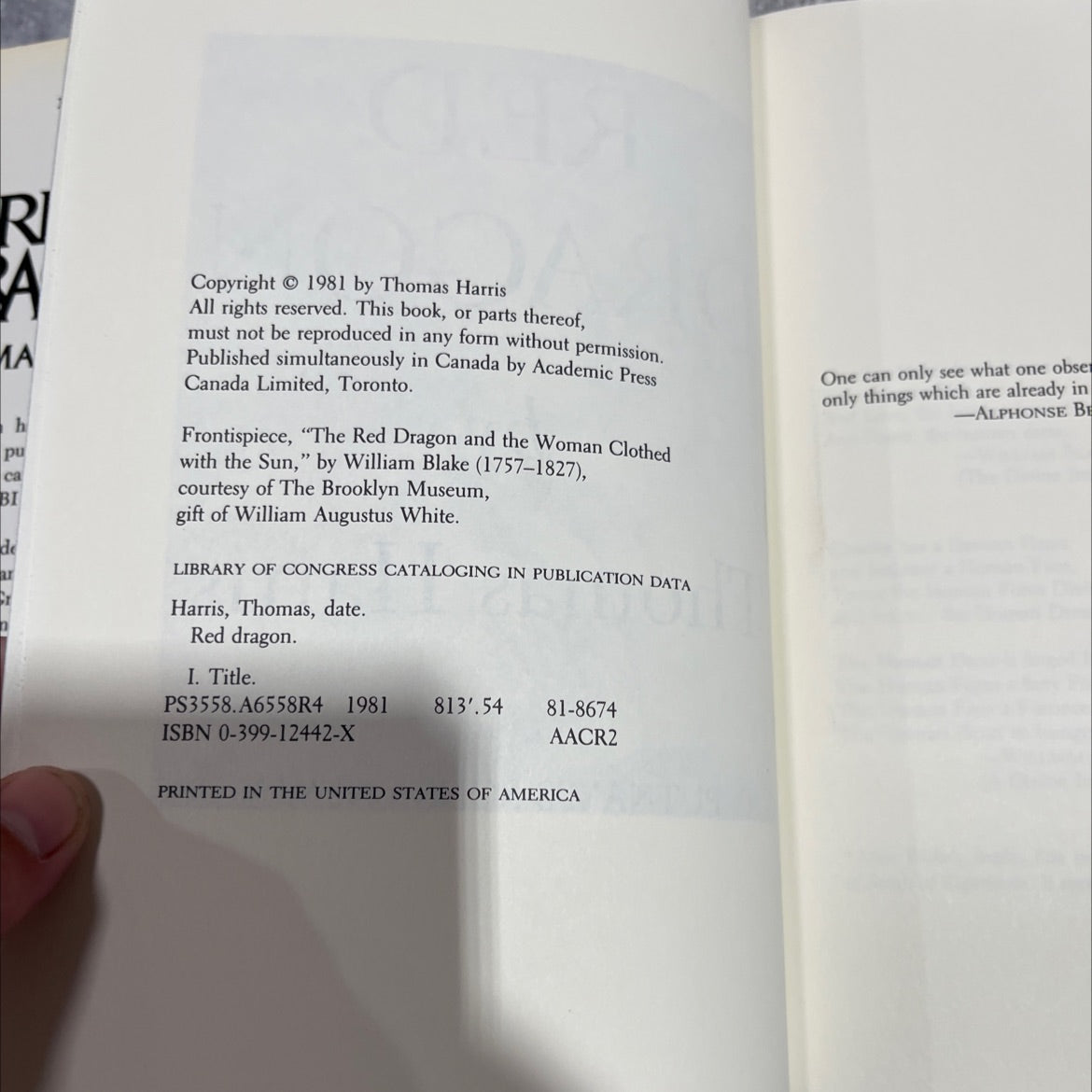 red dragon book, by Thomas Harris, 1981 Hardcover image 3
