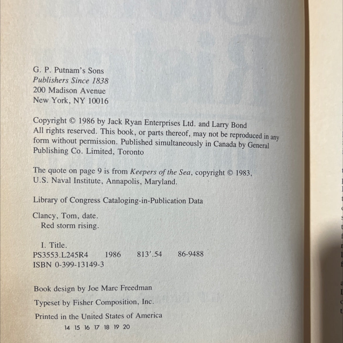 SIGNED red storm rising book, by Tom Clancy, 1986 Hardcover image 3