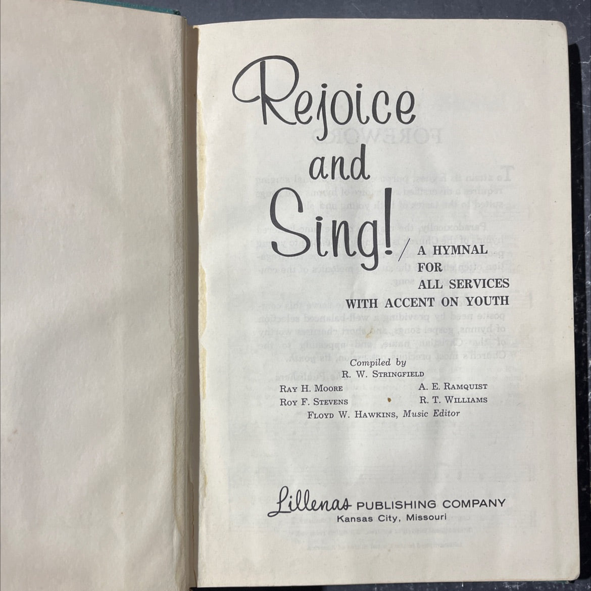 rejoice and sing! a hymnal for all services with accent on youth book, by ray h. moore, 1958 Hardcover image 2