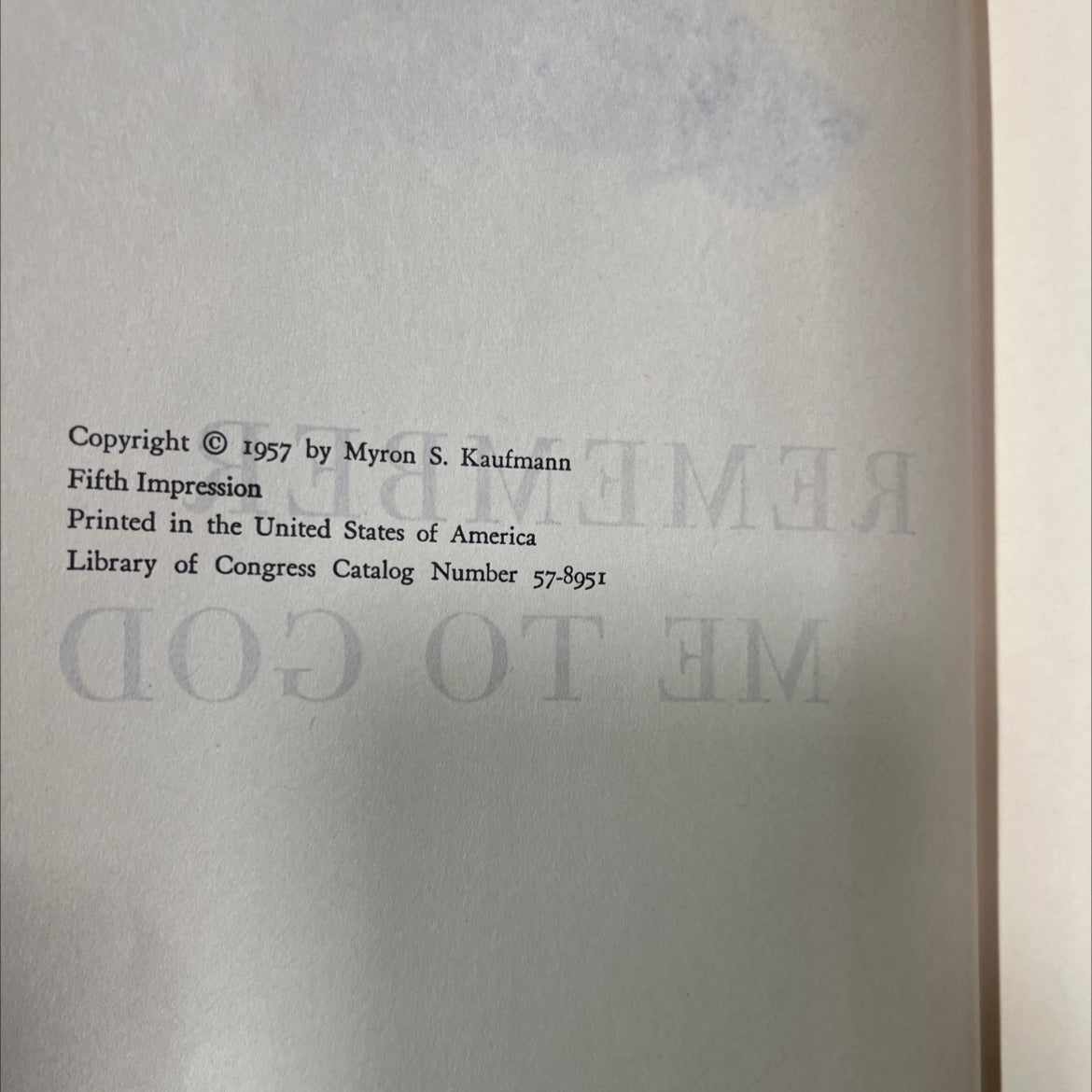 remember me to god book, by Myron S. Kaufmann, 1957 Hardcover image 3