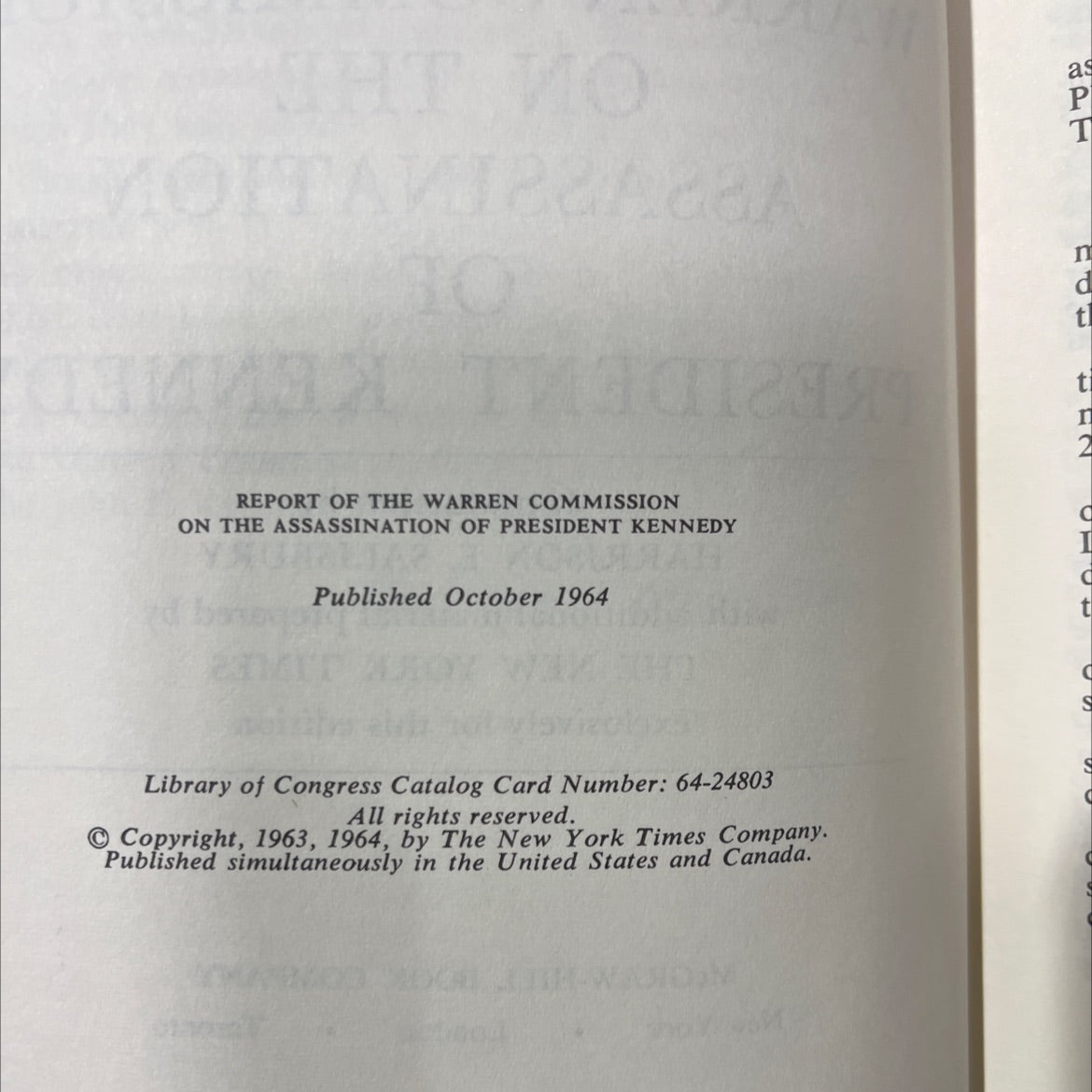 report of the warren commission on the assassination of president kennedy book, by harrison e. salisbury, 1964 Hardcover image 3
