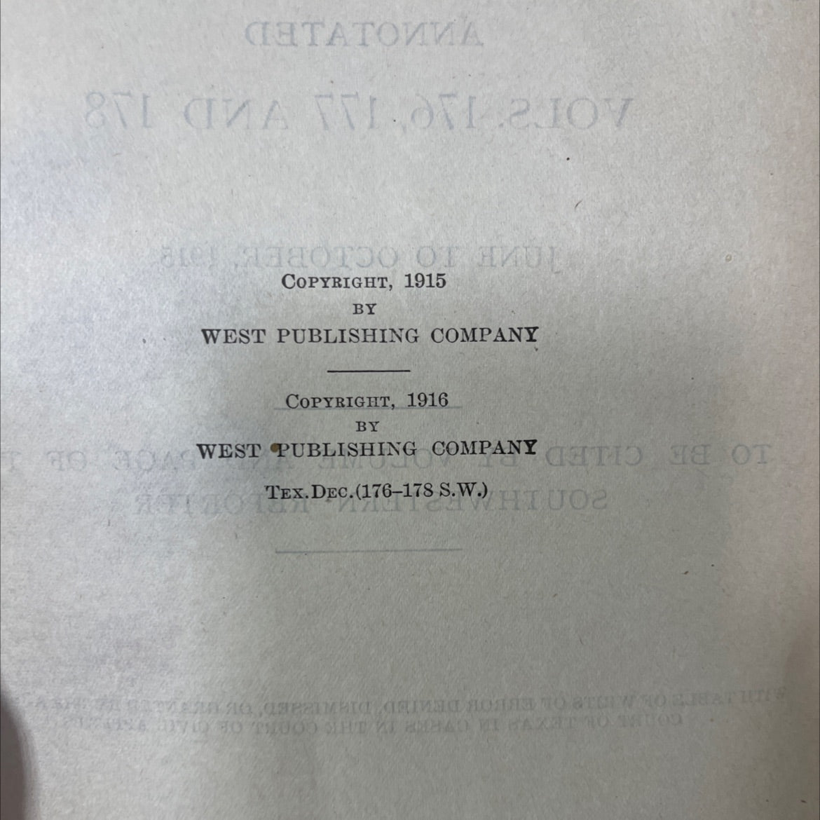 reporter texas decisions reported in the southwestern reporter annotated vols. 176, 177 and 178 book, by unknown, 1916 image 3