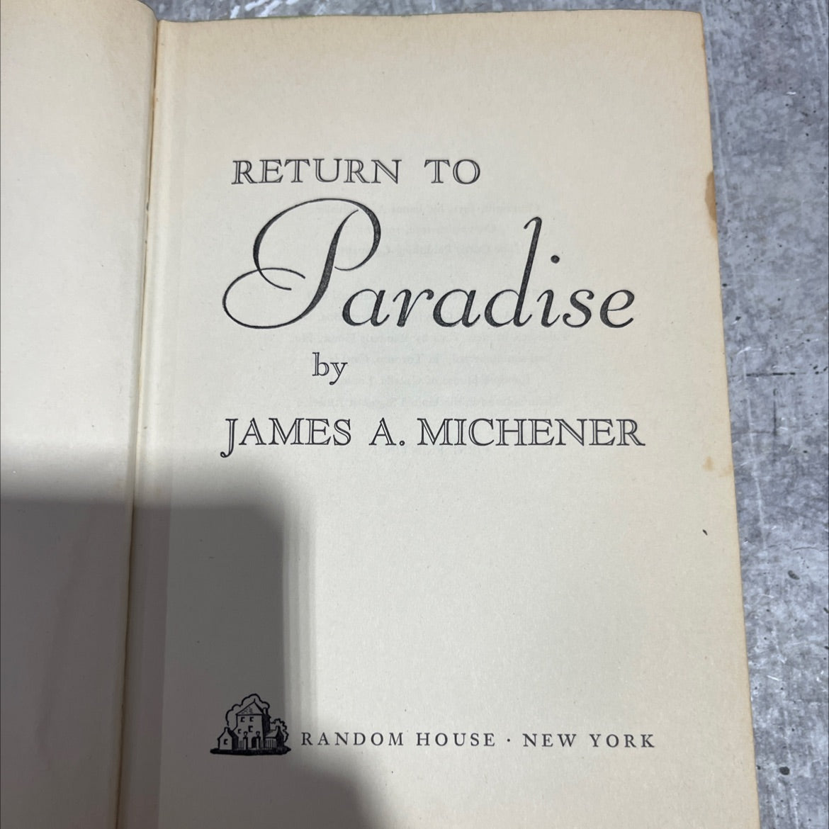 return to paradise book, by james a. michener, 1951 Hardcover image 2