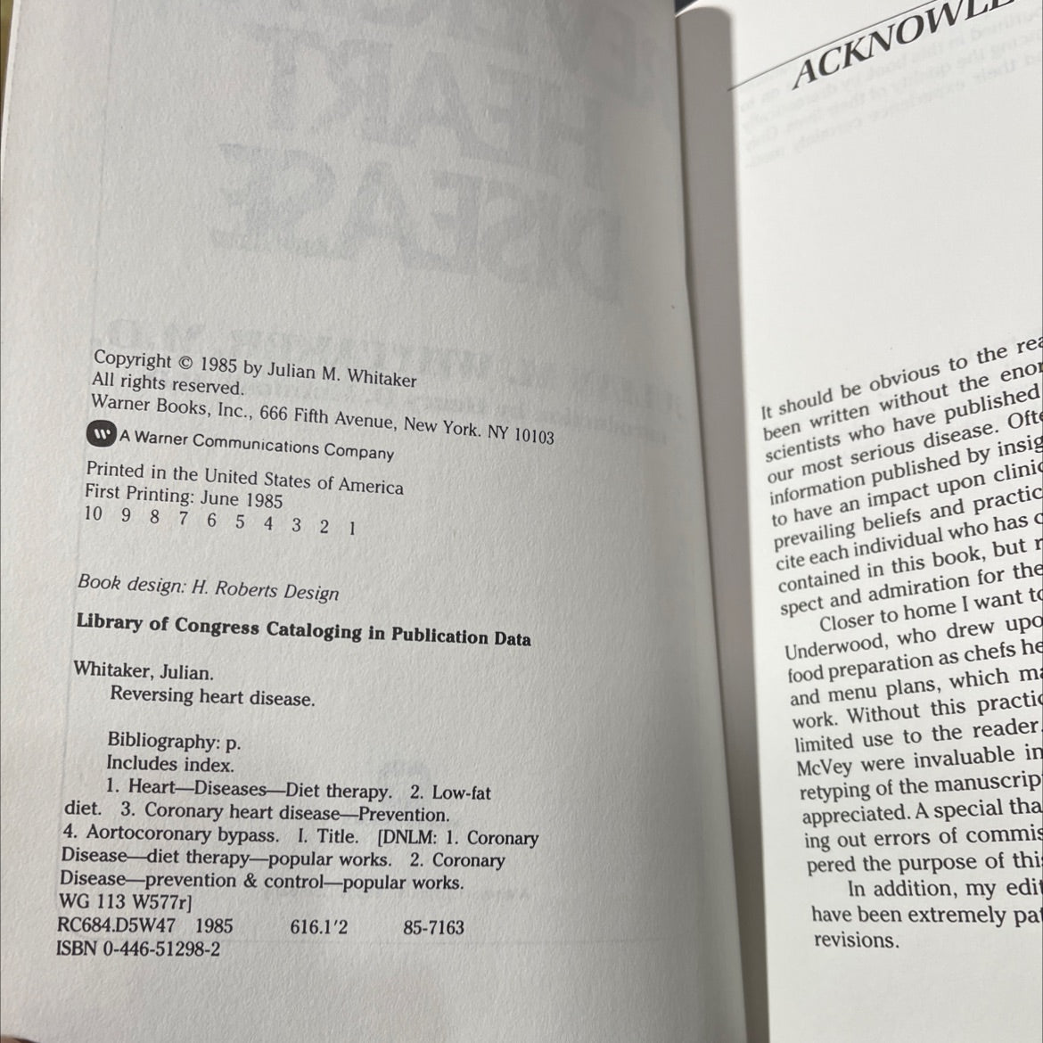 reversing heart disease book, by julian m. whitaker, m.d., 1985 Hardcover image 3