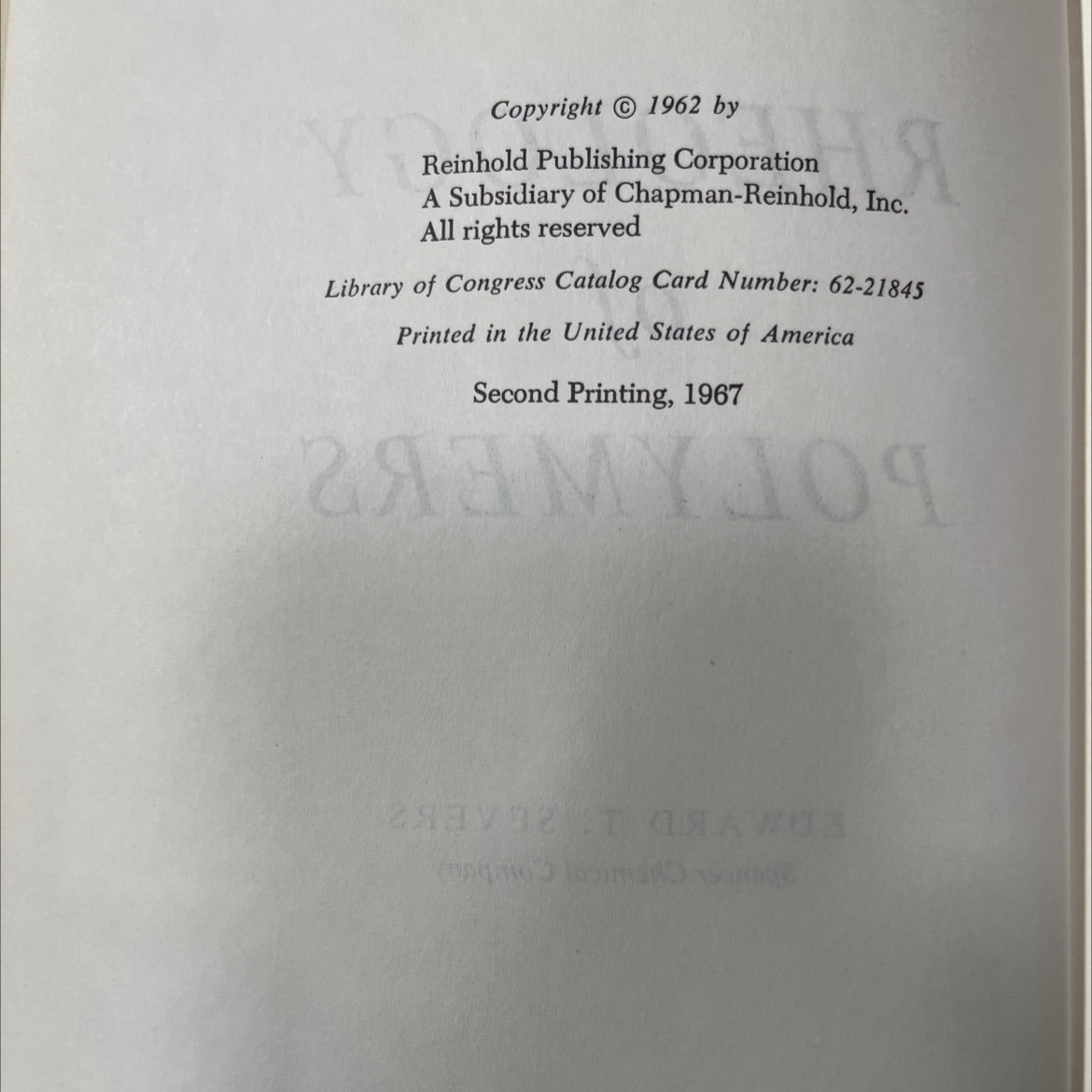 rheology of polymers book, by edward t. severs, 1967 Hardcover image 3