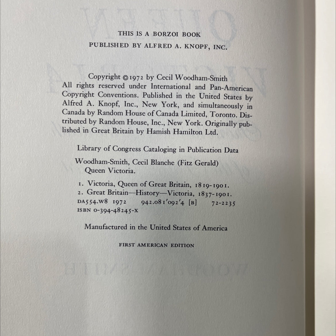 ria queen victoria from her birth to the death of the prince consort book, by cecil woodham-smith, 1972 Hardcover image 3