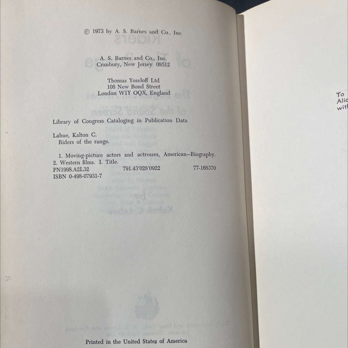 riders of the range book, by kalton c. lahue, 1973 Hardcover image 3