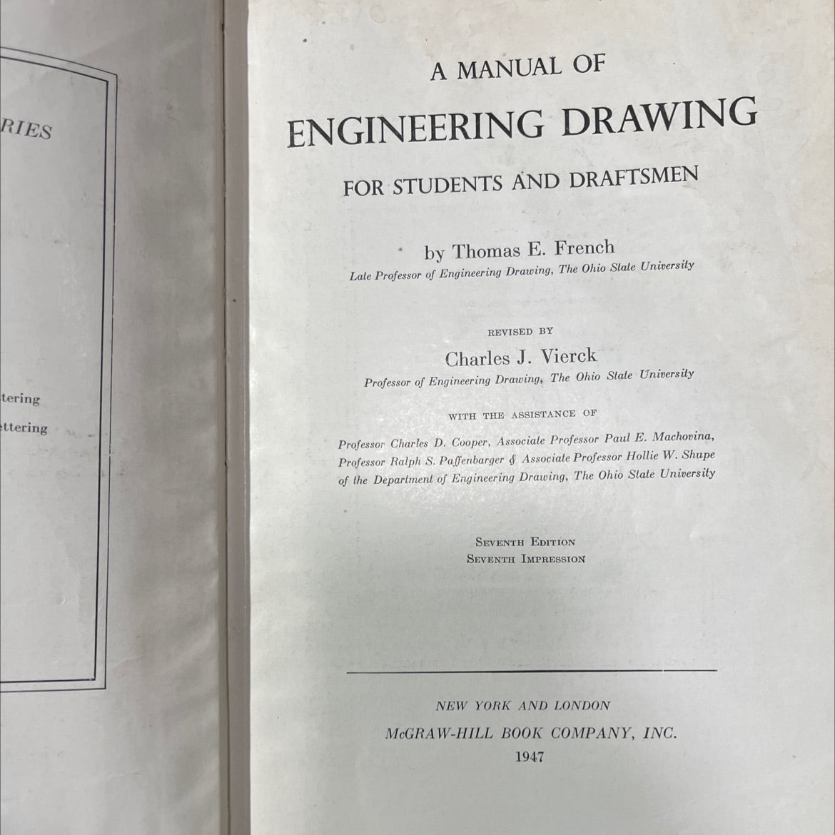 ries a manual of engineering drawing for students and draftsmen book, by Thomas E. French, 1947 Hardcover image 2