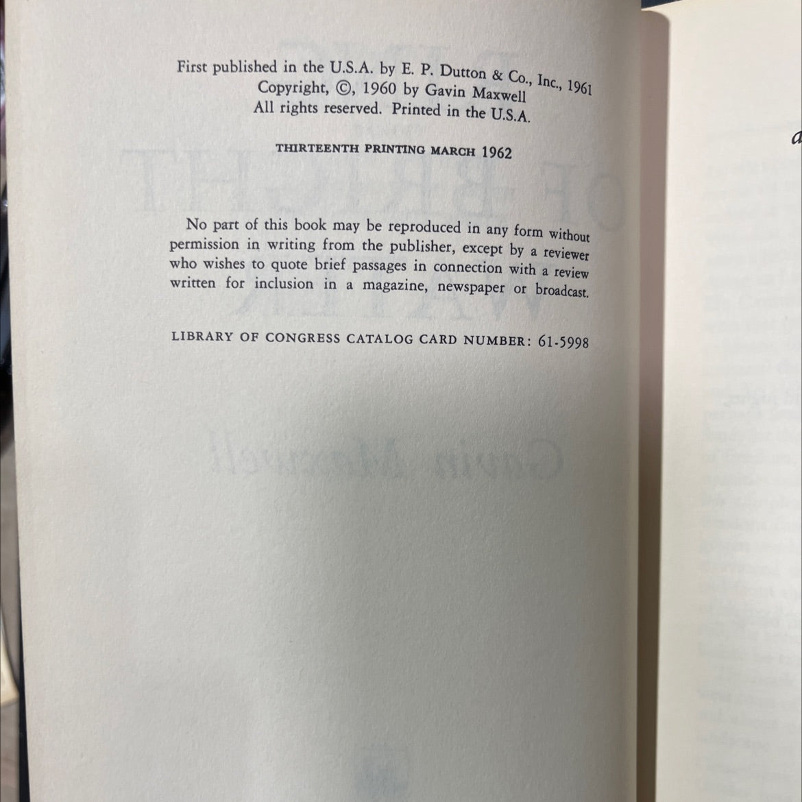 ring of bright water book, by Gavin Maxwell, 1961 Hardcover image 3