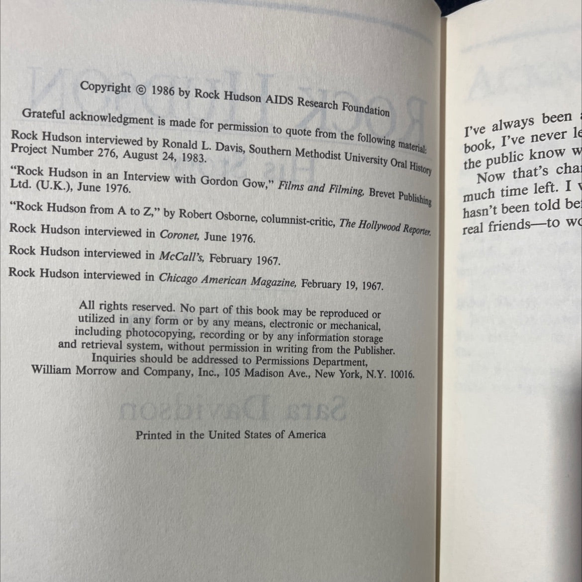 rock hudson his story book, by rock hudson, sara davidson, 1986 Hardcover image 3