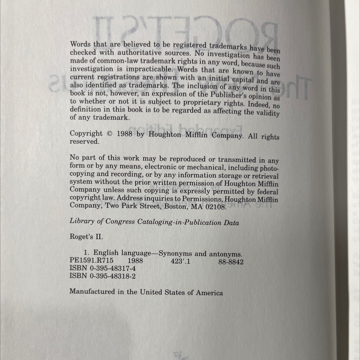 roget's ii thesaurus of english words and phrases book, by Anne D. Steix, 1988 Hardcover image 3