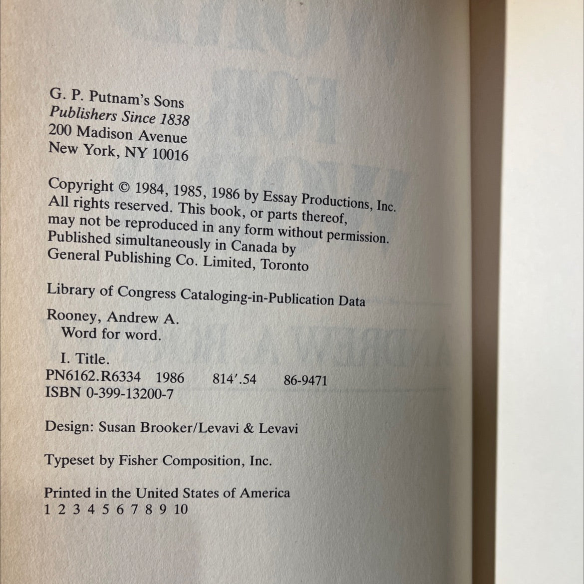 word for word book, by andrew a. rooney, 1986 Hardcover image 3