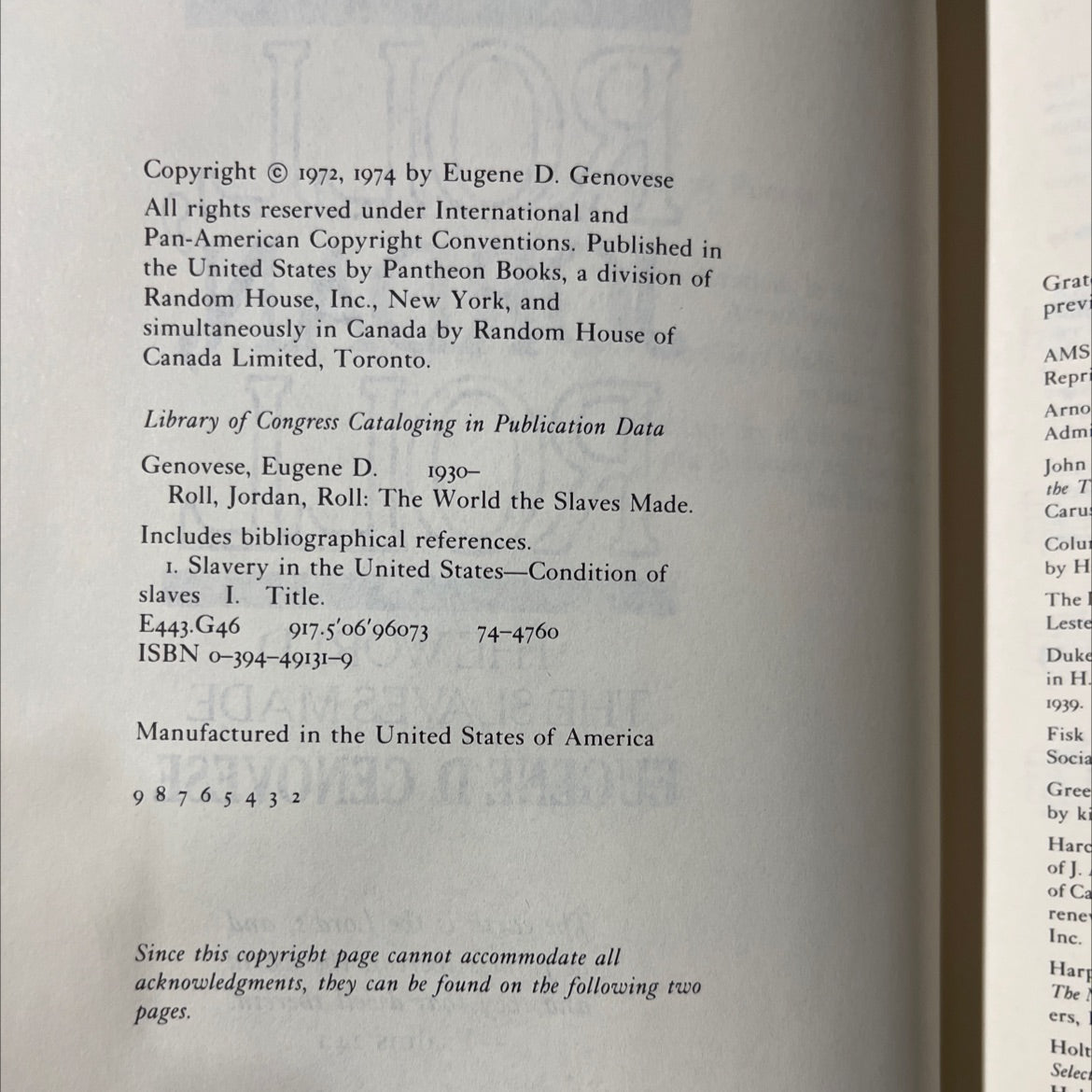 roll, jordan, roll: the world the slaves made book, by eugene d. genovese, 1974 Hardcover image 3