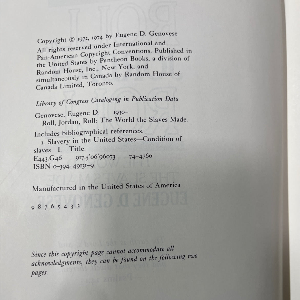 roll, jordan, roll: the world the slaves made book, by eugene d. genovese, 1974 Hardcover image 3
