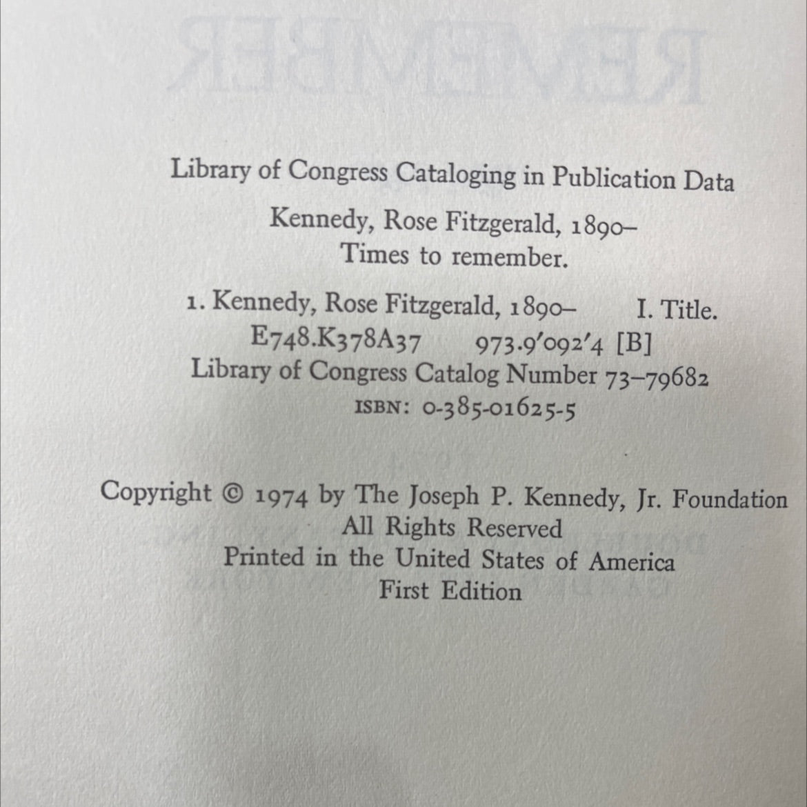 rose fitzgerald kennedy times to remember book, by Rose Fitzgerald Kennedy, 1974 Hardcover image 3