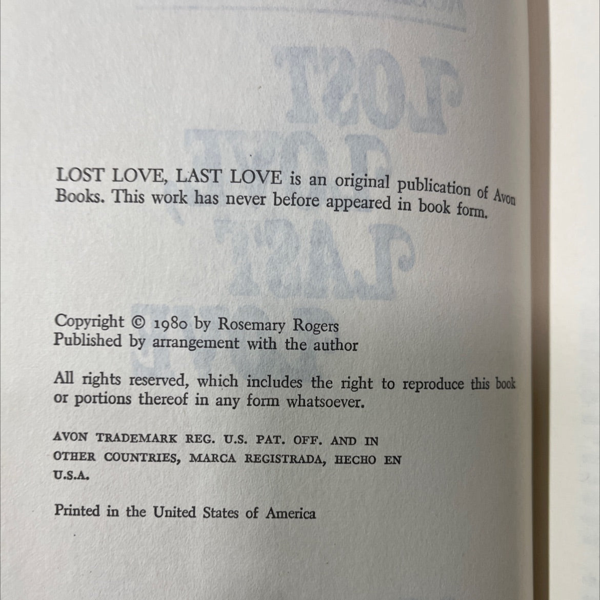 rosemary rogers lost love, last love book, by Rosemary Rogers, 1980 Hardcover image 3