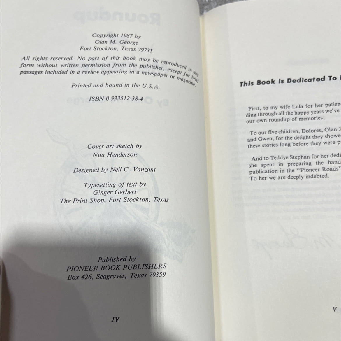 SIGNED roundup of memories book, by Olan M. George, 1987 Hardcover, First Edition image 3
