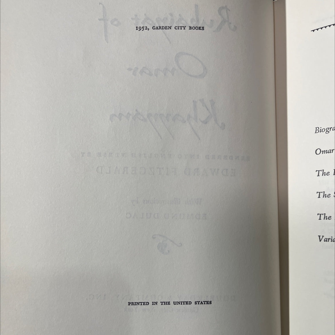 rubaiyat of omar khayyam book, by edward fitzgerald, 1952 Hardcover image 3