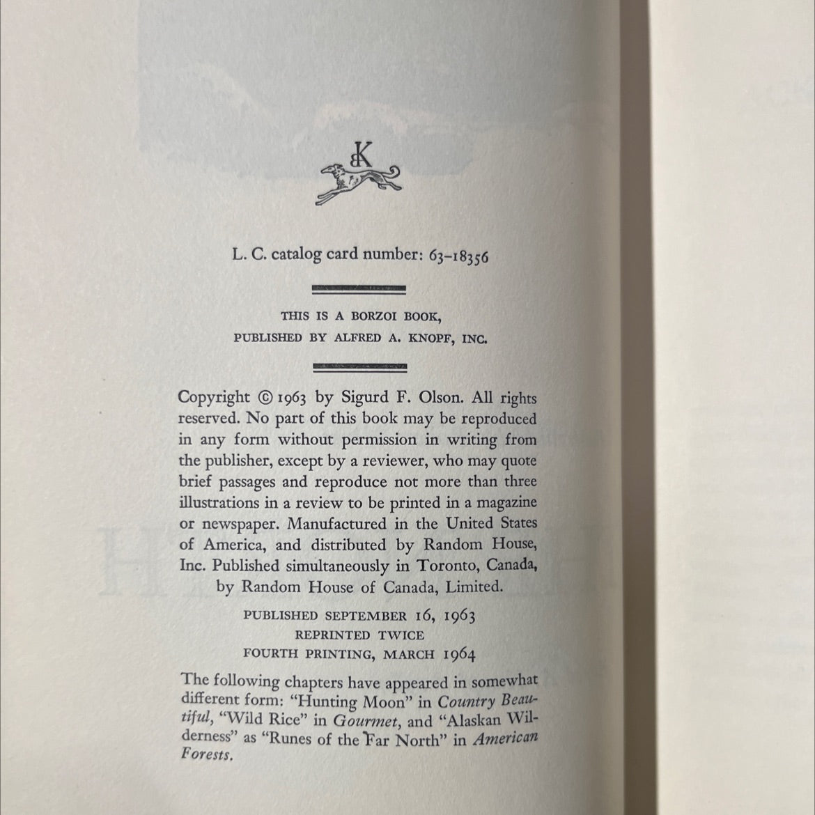 runes of the north book, by Sigurd F. Olson, 1964 Hardcover image 3