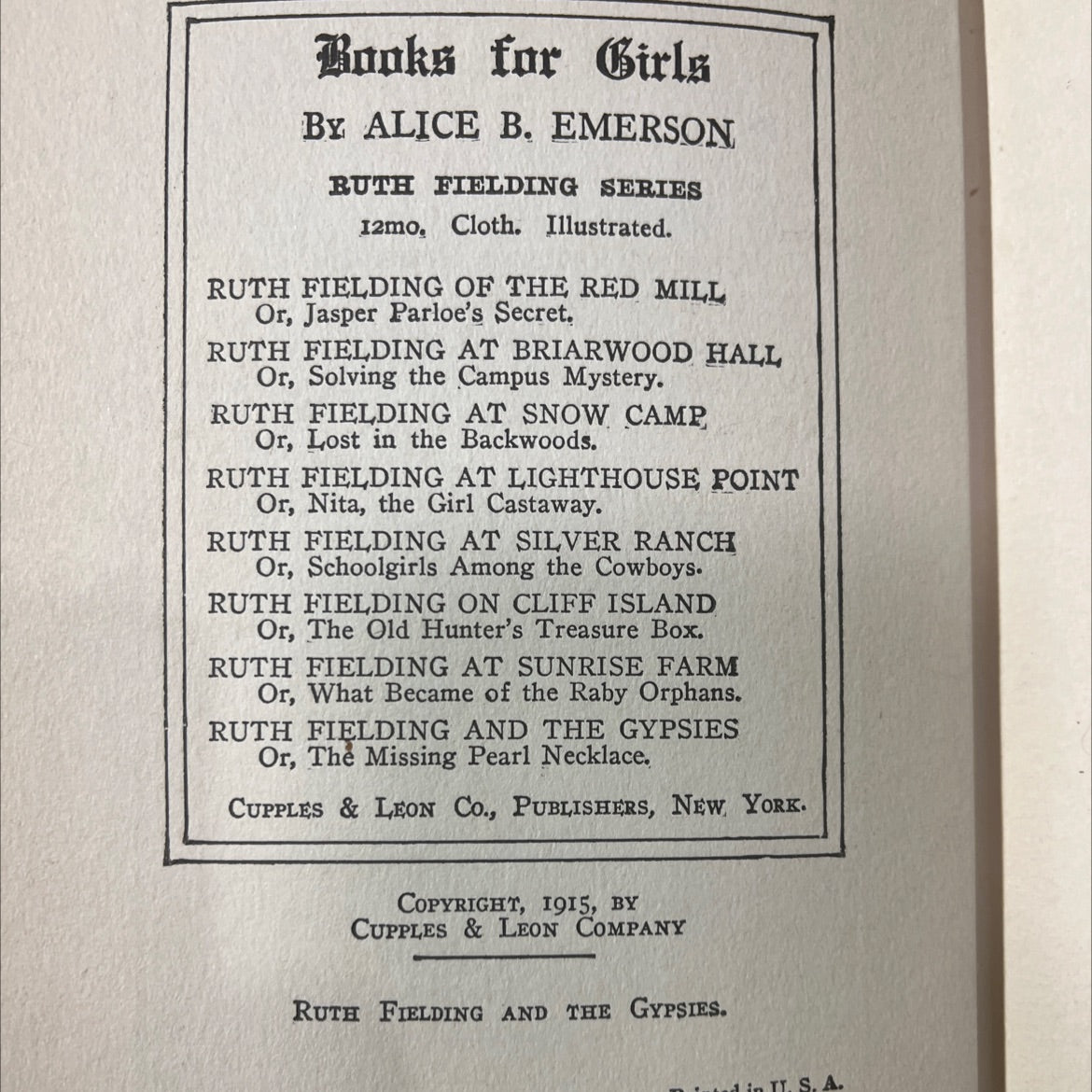 ruth fielding and the gypsies or the missing pearl necklace book, by alice b. emerson, 1915 Hardcover image 3