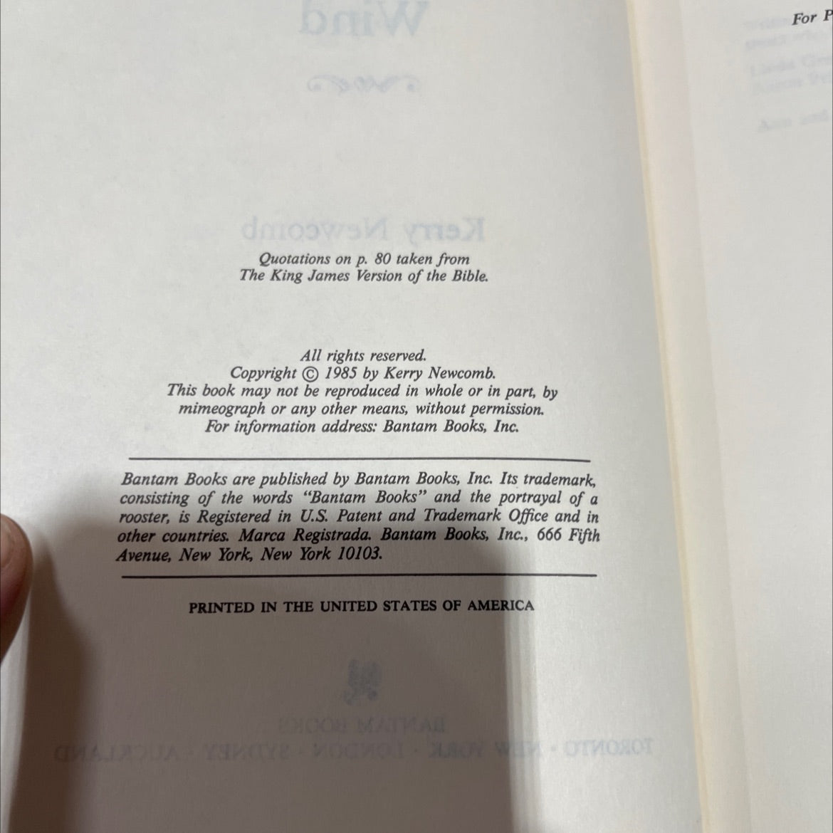 sacred is the wind book, by Kerry Newcomb, 1985 Hardcover image 3