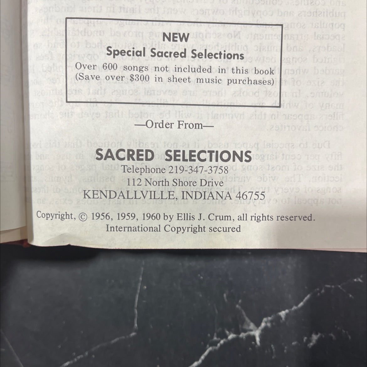 sacred selections book, by ellis j. crum, 1960 Hardcover image 3