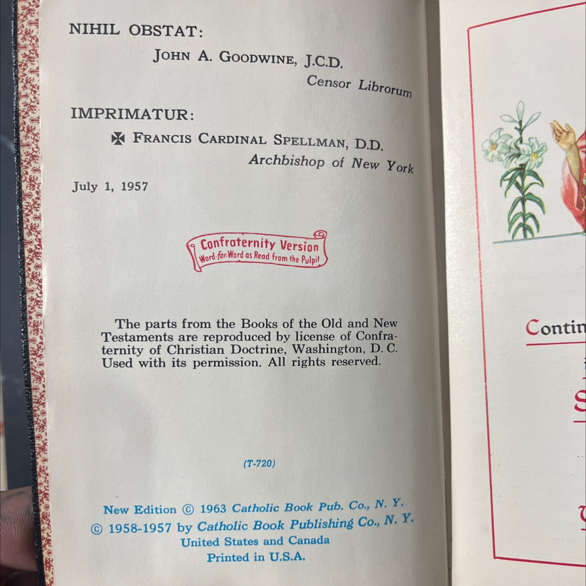 saint joseph continuous sunday missal book, by rev. hugo hoever, s.o.cist., ph.d., 1963 Hardcover image 3